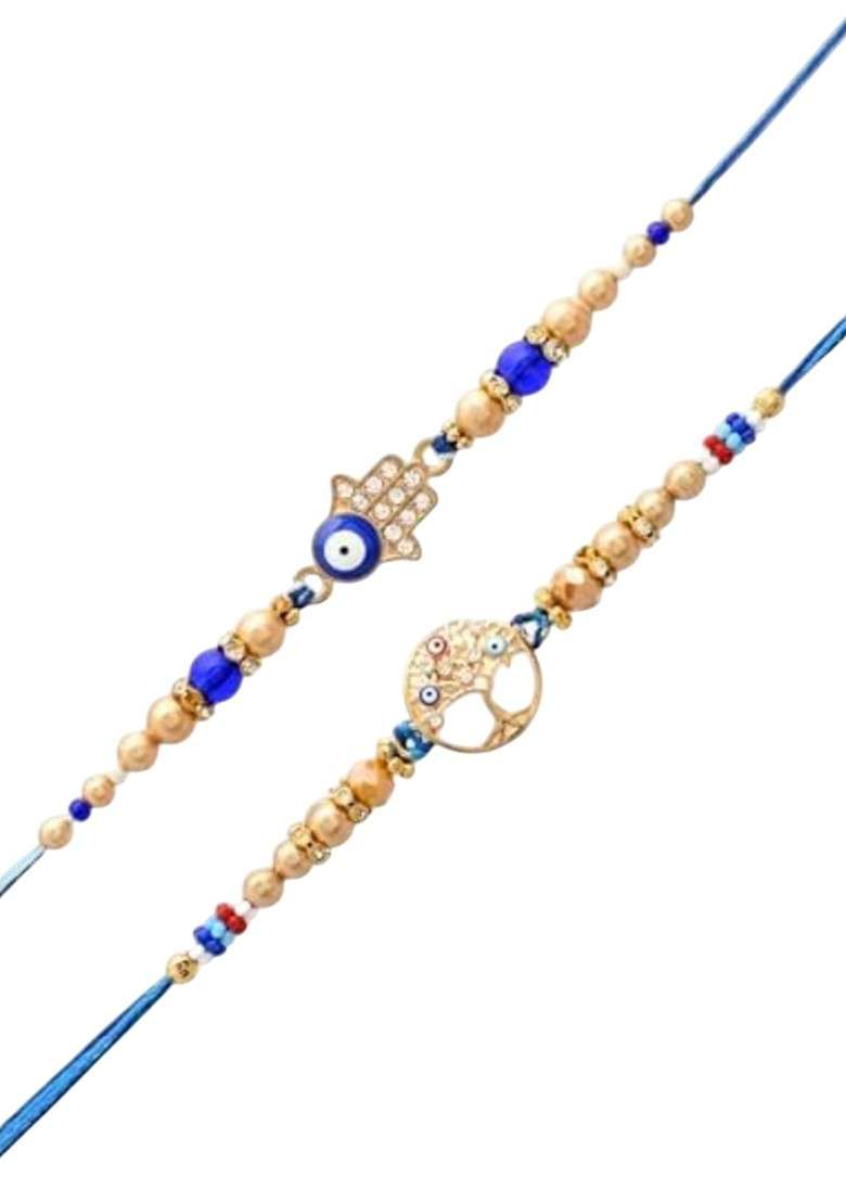 Set Of 2 Brother Bhai Bhaiya Evil Eye Rakhi Gift Set With Fridge Magnet - Indya