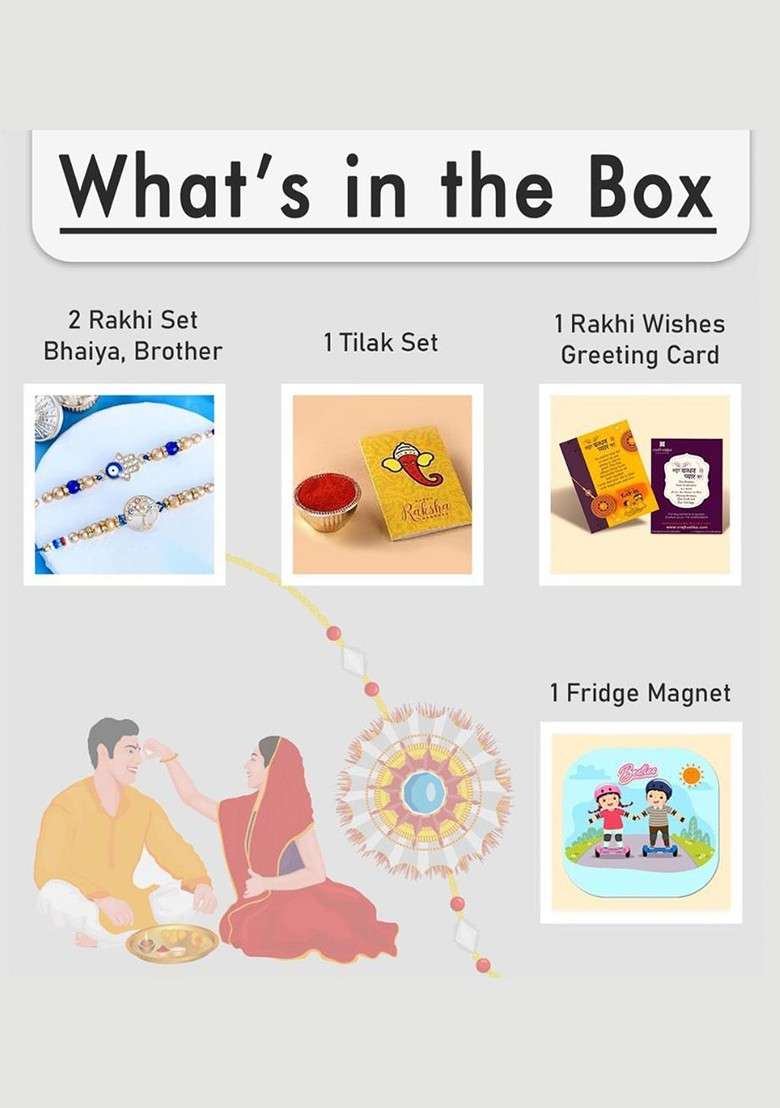 Set Of 2 Brother Bhai Bhaiya Evil Eye Rakhi Gift Set With Fridge Magnet - Indya