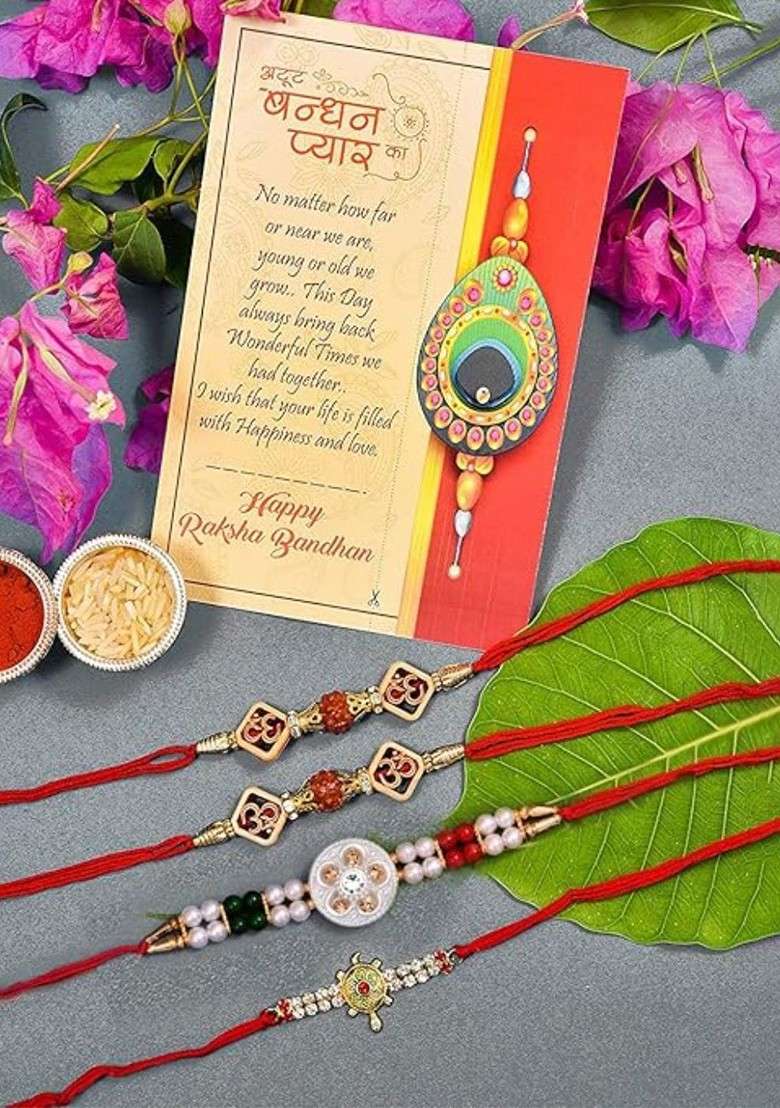 Set Of 4 Brother And Bhabhi Rakhi Set - Indya