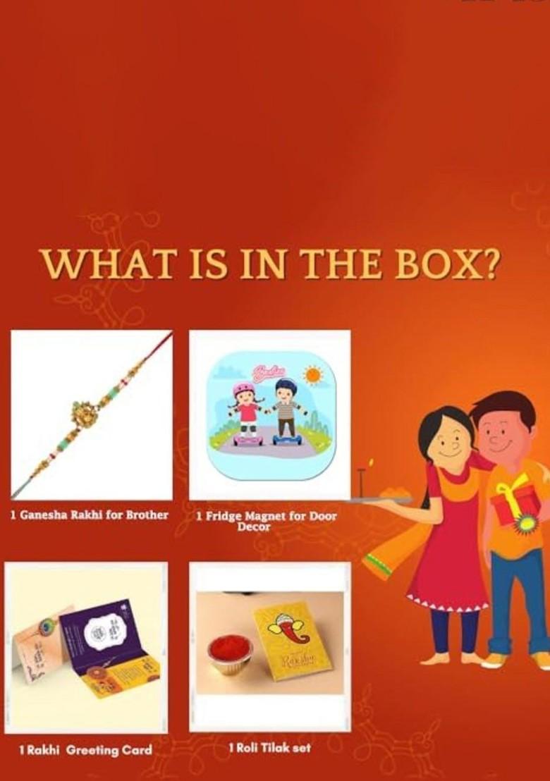 Boys Ganesh Rakhi With Fridge Magnet Gift Set - Indya