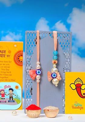 Set Of 2 Bhaiya Bhabhi Rakhis With Brother Fridge Magnet
