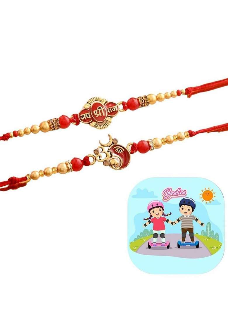 Om And Ganesha Bhaiya And Bhabhi Rakhi Gift Set With Fridge Magnet - Indya