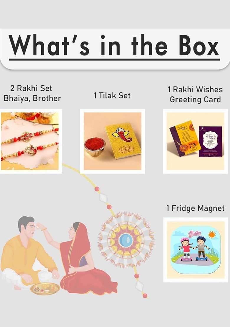 Om And Ganesha Bhaiya And Bhabhi Rakhi Gift Set With Fridge Magnet - Indya