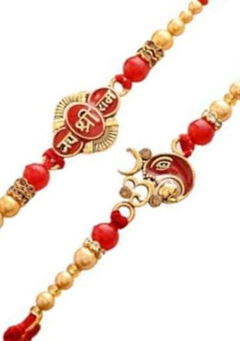 Om And Ganesha Bhaiya And Bhabhi Rakhi Gift Set With Fridge Magnet - Indya