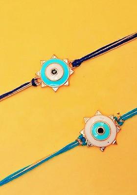 Set Of 2 Evil Eye Designer Bracelet Rakhi With Greeting Card