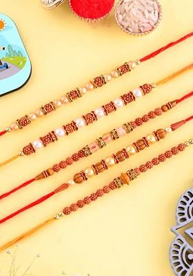 Set Of 5 Rakhis With Fridge Magnet