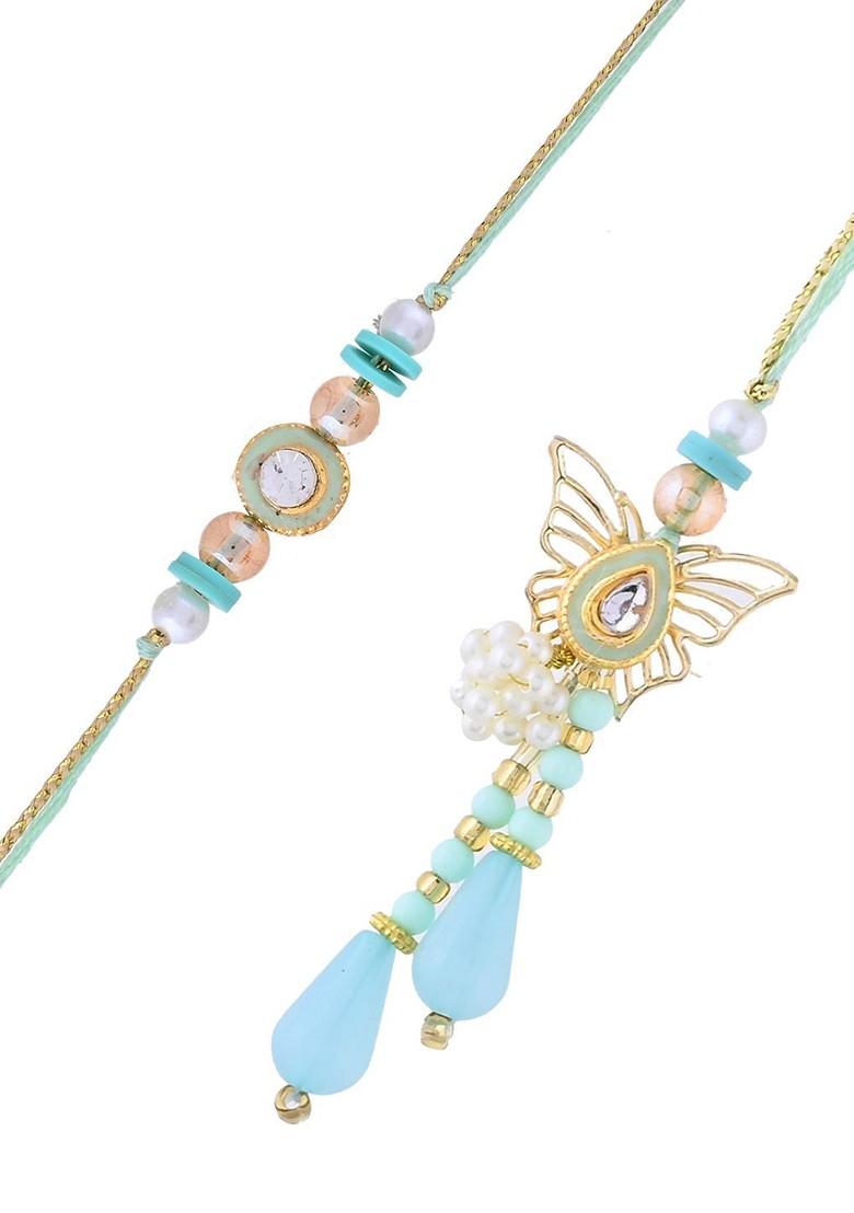 Set Of 2 Meenakari Bhaiya Bhabhi Rakhi Set With Roli Rice And Greeting Card