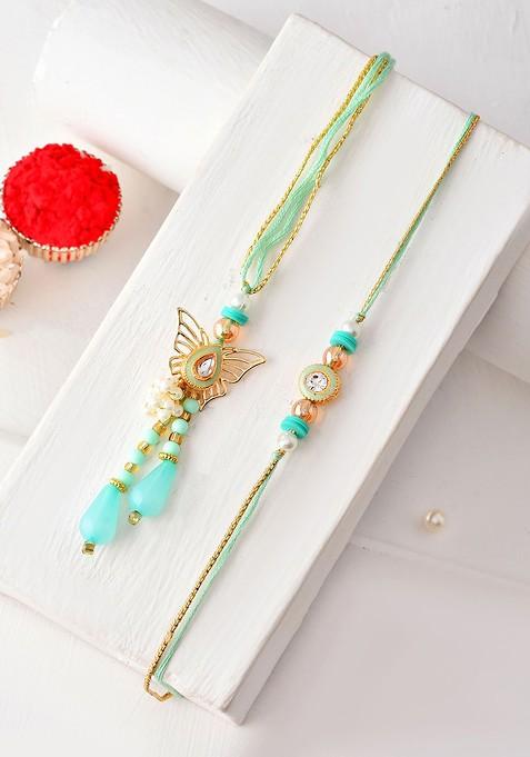 Set Of 2 Meenakari Bhaiya Bhabhi Rakhi Set With Roli Rice And Greeting Card