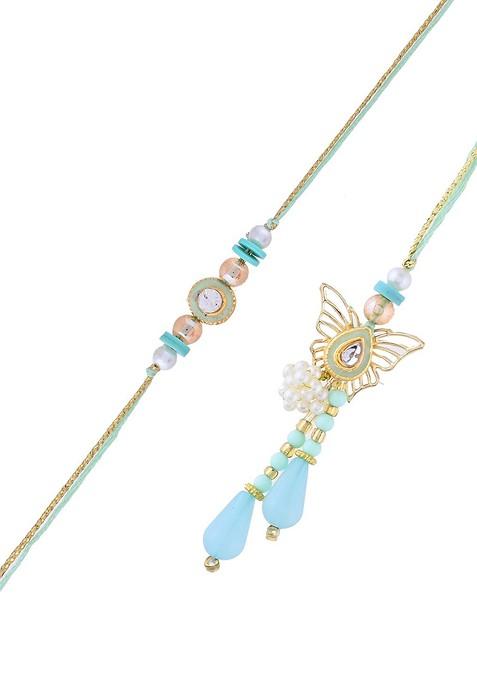 Set Of 2 Meenakari Bhaiya Bhabhi Rakhi Set With Roli Rice And Greeting Card