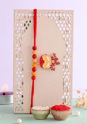 Cartoon Beaded Rakhi With Fridge Magnet And Roli Tilak