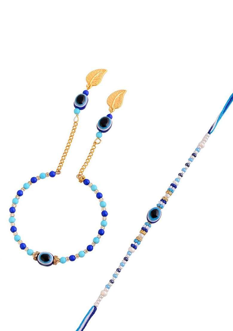 2 Pcs Blue Bhaiya Bhabhi Rakhi With Fridge Magnet And Roli Tilak - Indya