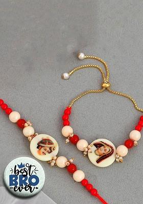 2 Pcs Bhaiya Bhabhi Rakhi With Fridge Magnet And Roli Tilak