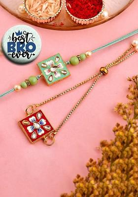2 Pcs Bhaiya Bhabhi Rakhi With Fridge Magnet And Roli Tilak