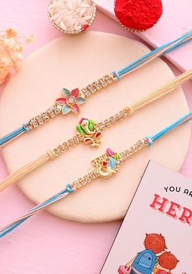 3 Pcs Beaded Rakhi With Fridge Magnet Roli Tilak