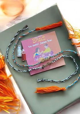 Set Of 2 Beaded Rakhi With Roli Chawal And Greeting Card