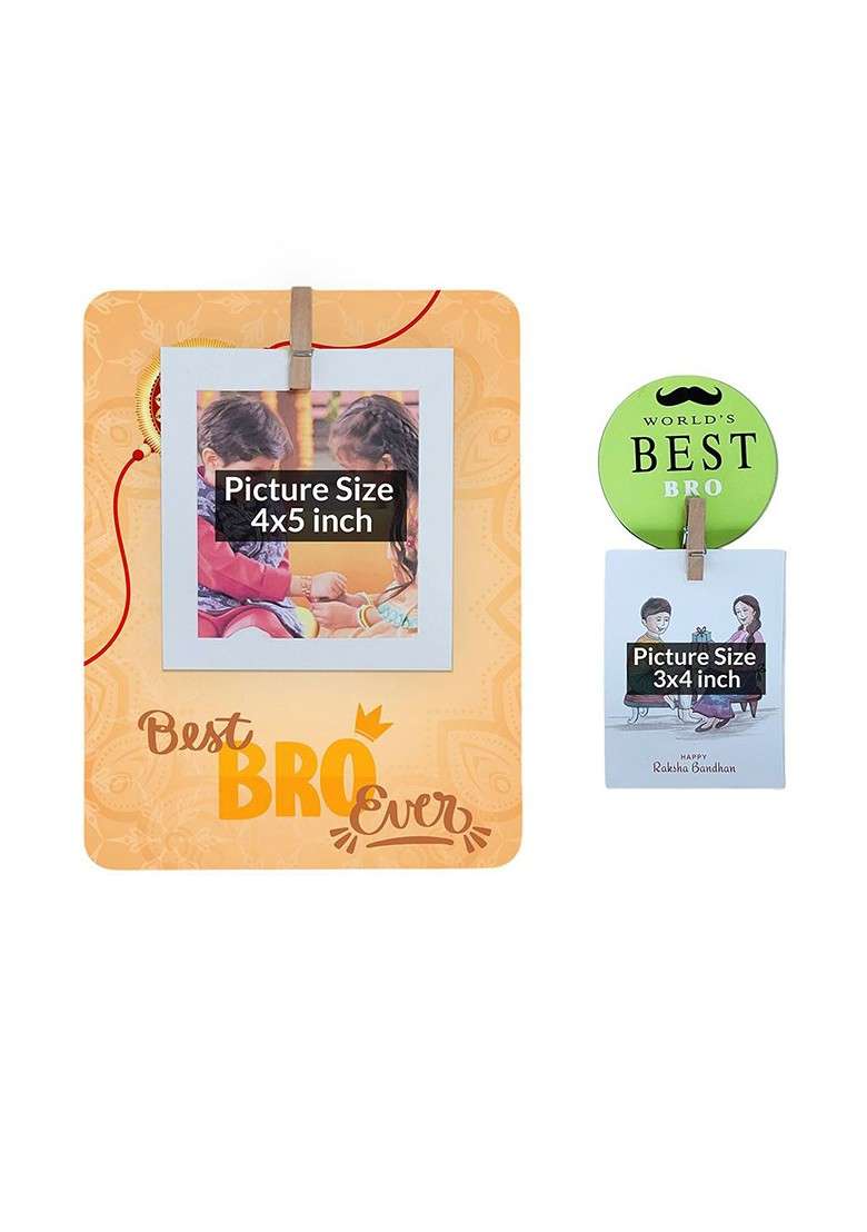 Set Of 4 Rakhi With Key Chain Photo Frame And Fridge Magnets - Indya