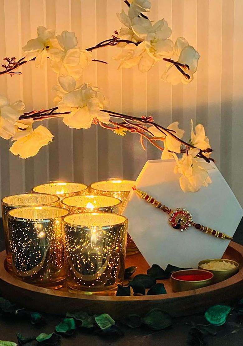 Set Of 6 Glass Candle With Rakhi Gift Set