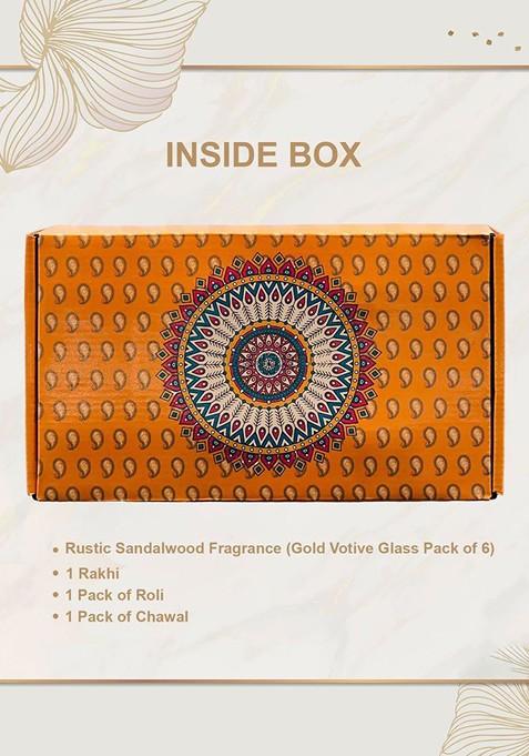 Set Of 6 Glass Candle With Rakhi Gift Set