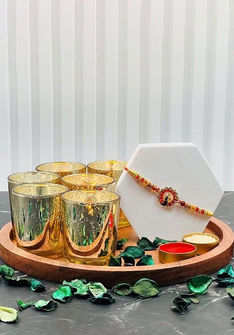 Set Of 6 Glass Candle With Rakhi Gift Set
