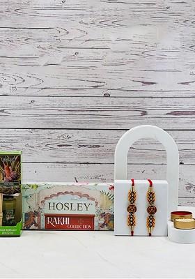 Set Of 2 Beaded Rakhi With Diffuser Oil 35 Ml Gift Set