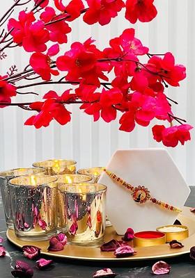 Set Of 6 Glass Candle With Rakhi Gift Set