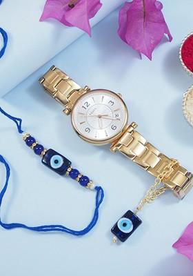 Evil Eye Beaded Rakhi With Watch Accessories Gift Set