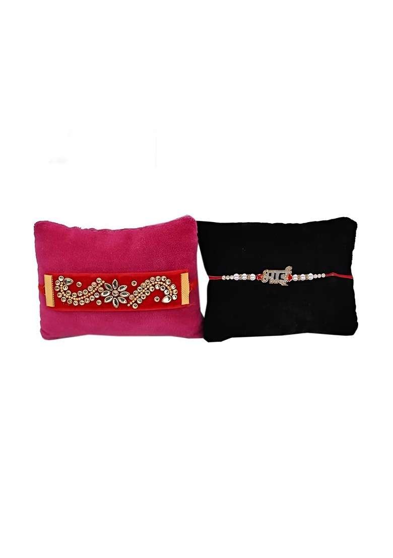 Set Of 4 Rakhi And Black Adiyogi Showpiece - Indya