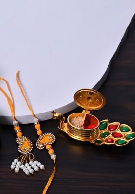 Set Of 2 Rakhi With Roli Chawal Holder