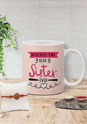 Stone Studded Rakhi And Printed Ceramic Mug Gift Set