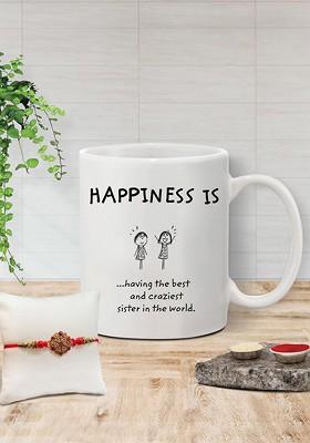 Stone Studded Rakhi And Printed Ceramic Mug Gift Set