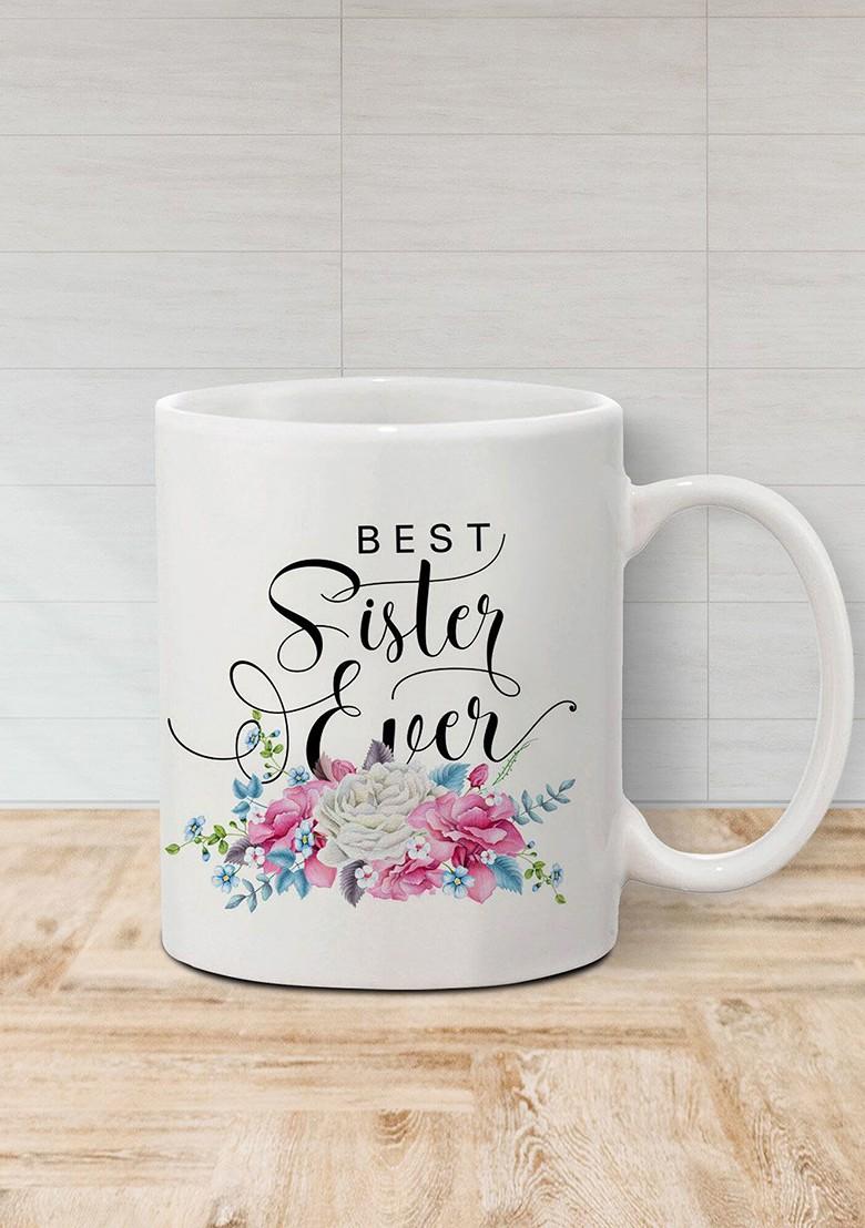 Stone Studded Rakhi And Printed Ceramic Mug Gift Set