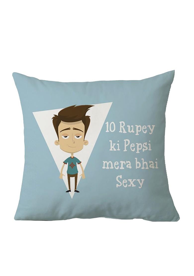 Stone Studded Rakhi And Printed Cushion Gift Set