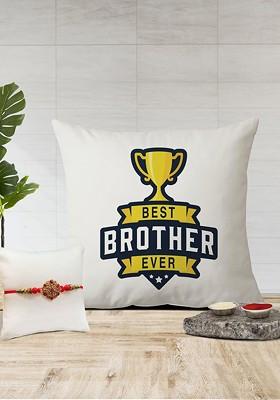 Stone Studded Rakhi And Printed Cushion Gift Set