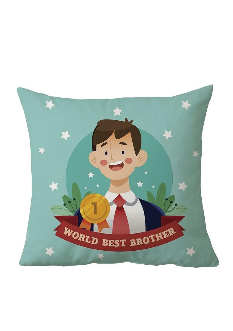 Stone Studded Rakhi And Printed Cushion Gift Set