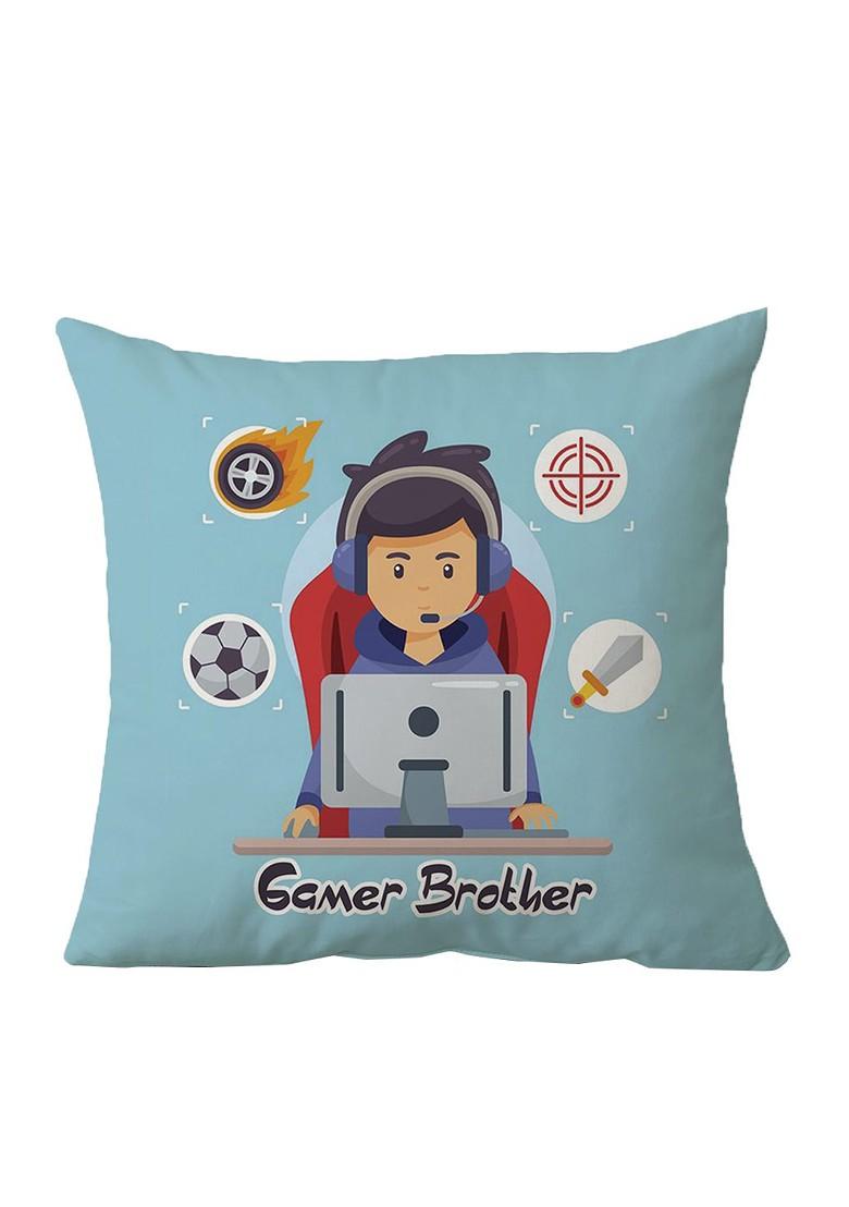 Stone Studded Rakhi And Cushion Gift Set