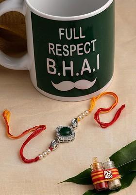 Silver Plated Stone Studded Rakhi Gift Set