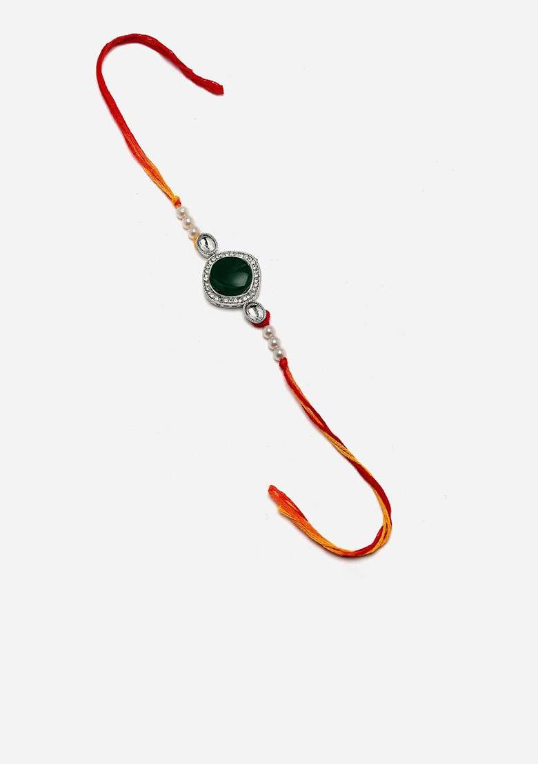 Silver Plated Stone Studded Rakhi Gift Set - Indya