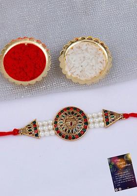 Set Of 3 Rakhi With Roli Chawal Greeting Card Pooja Thali