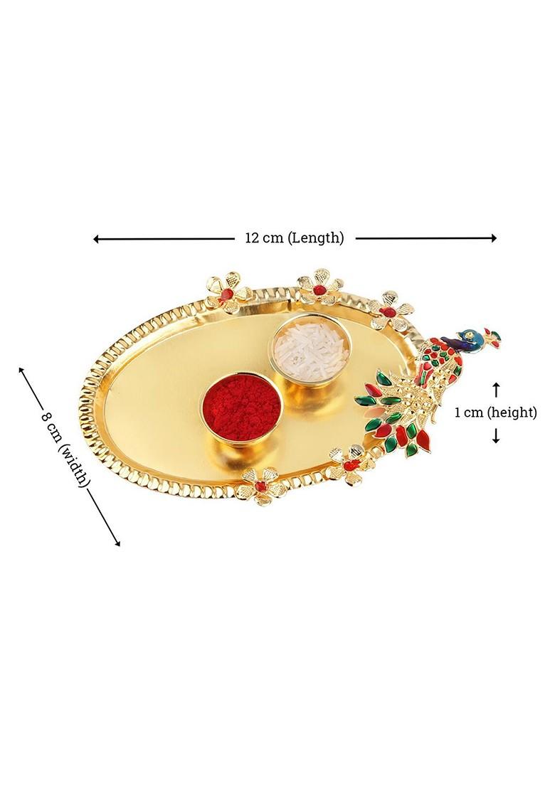 Set Of 2 Rakhi With Pooja Thali
