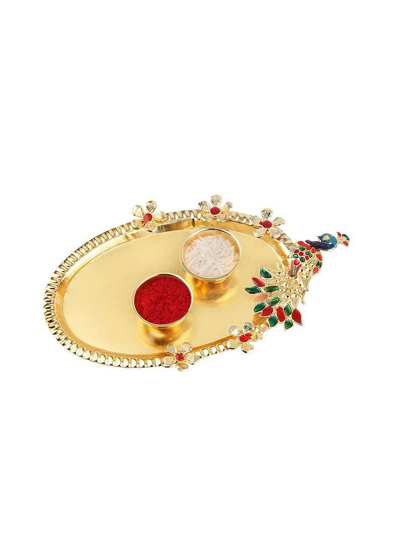 Set Of 3 Bhaiya Bhabhi Rakhi With Roli Chawal Greeting Card Pooja Thali - Indya