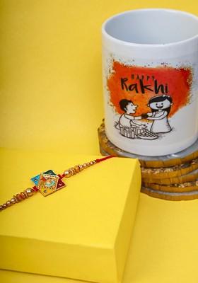Gold Plated Krishna Charm Rakhi With Mug And Roli Chawal