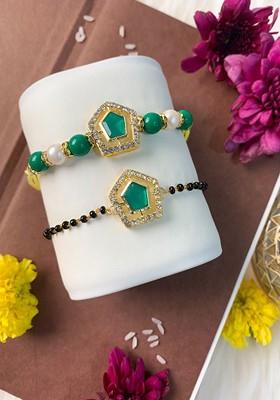 Set Of 2 Evil Eye Bhaiya Bhabhi Mangalsutra Bracelet Rakhi Set