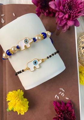 Set Of 2 Evil Eye Bhaiya Bhabhi Mangalsutra Bracelet Rakhi Set