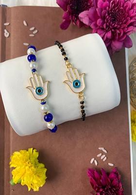 Set Of 2 Evil Eye Bhaiya Bhabhi Mangalsutra Bracelet Rakhi Set