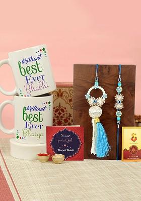 Set Of 2 Bhaiya Bhabhi Evil Eye Rakhi And Coffee Mugs Gift Set