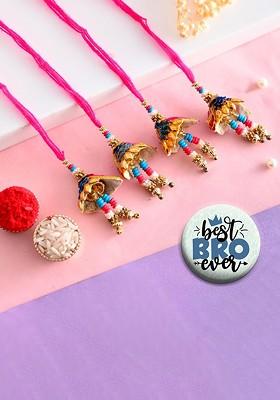 4 Pcs Lumba Rakhi For Bhabhi With Fridge Magnet And Roli Tilak Gift Set