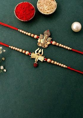 2 Pcs Beaded Brother Rakhi With Fridge Magnet And Roli Tilak Gift Set