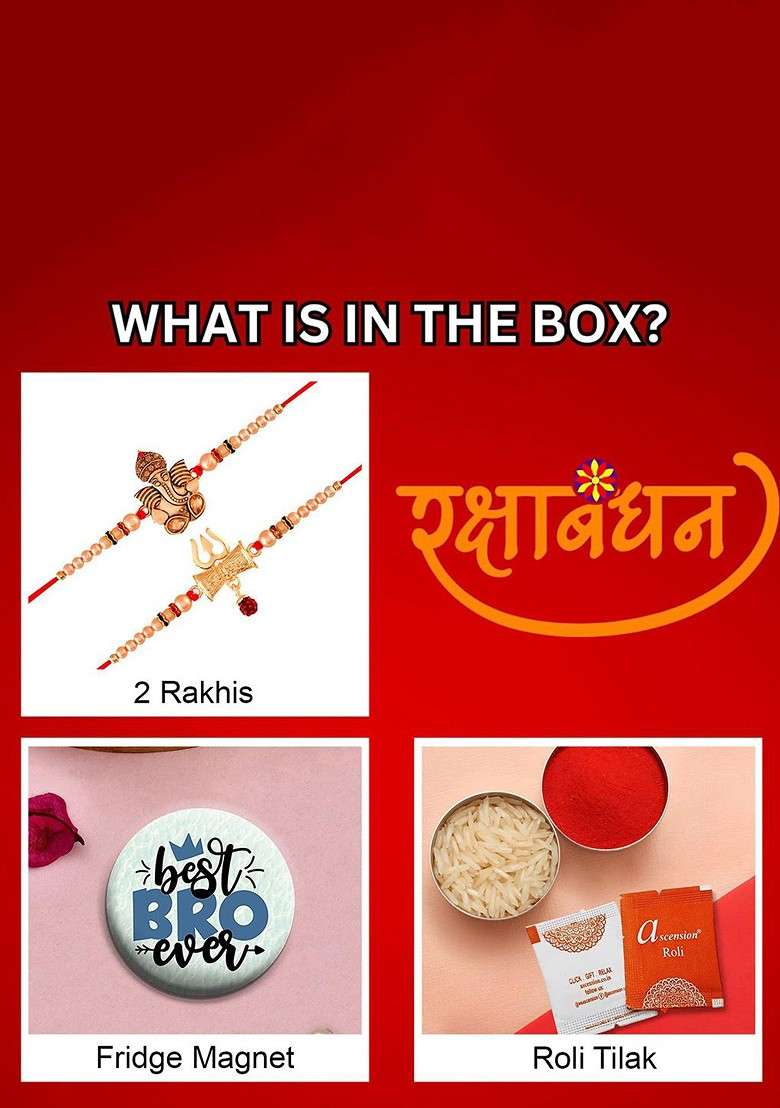 2 Pcs Beaded Brother Rakhi With Fridge Magnet And Roli Tilak Gift Set - Indya