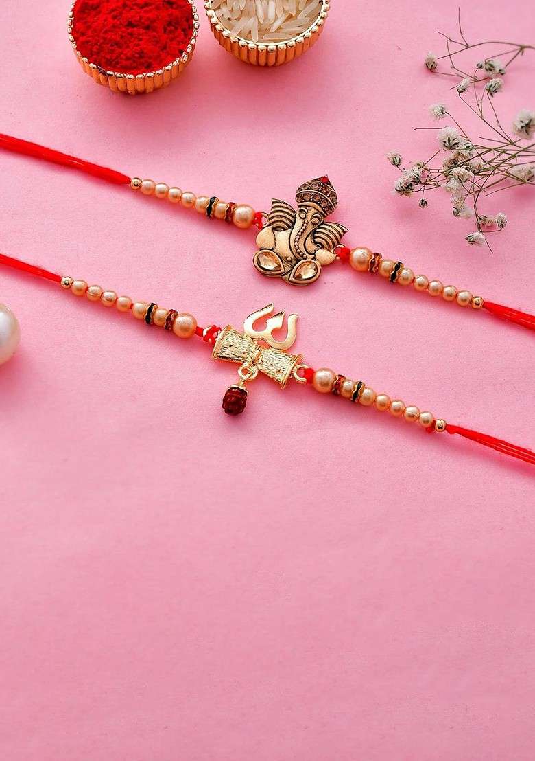 2 Pcs Beaded Brother Rakhi With Fridge Magnet And Roli Tilak Gift Set - Indya