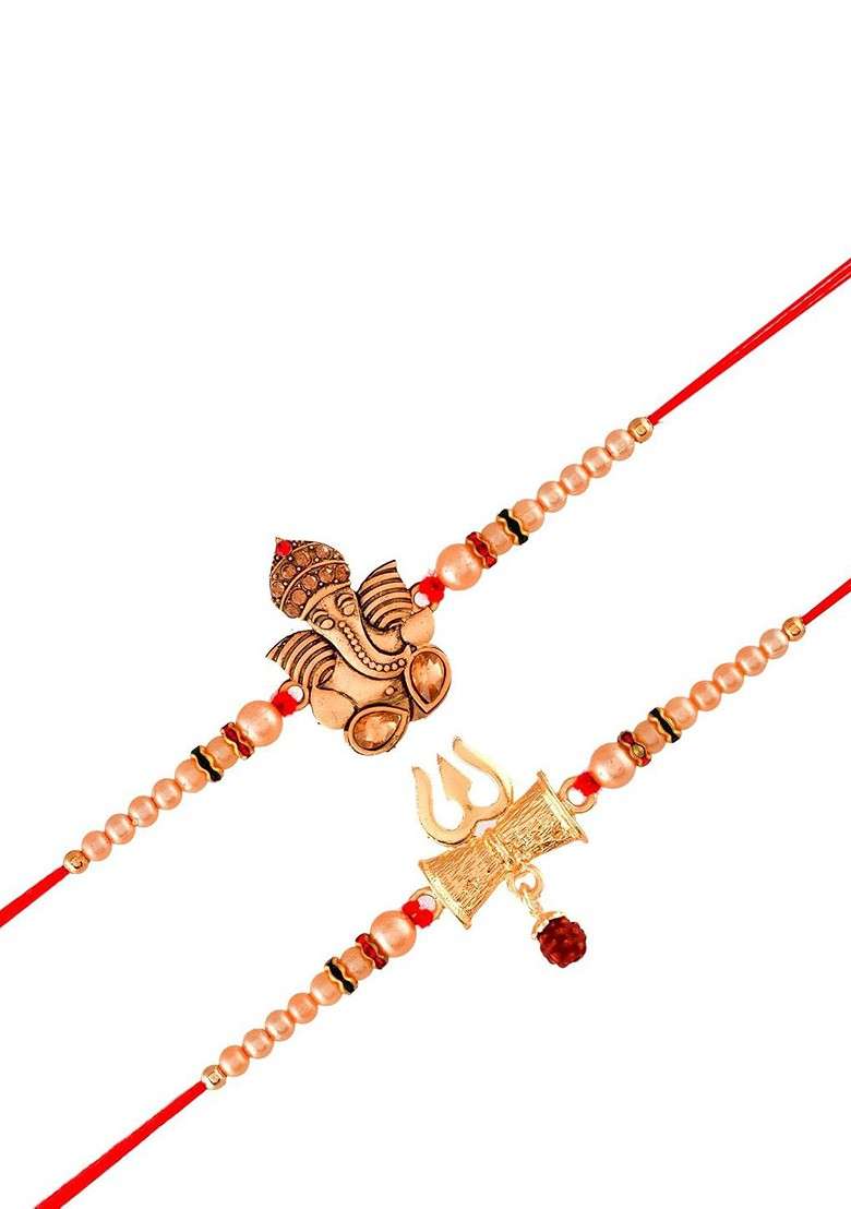 2 Pcs Beaded Brother Rakhi With Fridge Magnet And Roli Tilak Gift Set - Indya
